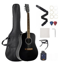 41 Inch Dreadnought Acoustic Guitar Bundle with Gig Bag Tuner Capo & Accessories (Black)