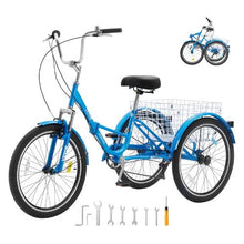 24" Folding Adult Tricycle, 7-Speed 3-Wheel Cruiser Bike with Basket for Women Men Seniors