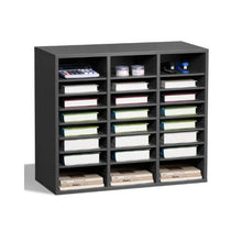 24-Compartment Wooden Literature Organizer with Adjustable Shelves for MDF Mail Sorter for Files & Documents (Grey)