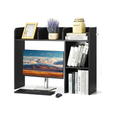 2-Tier Desktop Bookshelf with Anti-Slip Feet Pads (Black)
