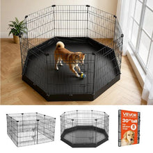 Dog Playpen 30" 8-Panel Foldable Metal Fence with Door & Pad (Black)