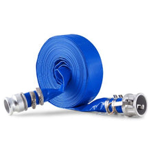 Backwash Hose - 1.5 x 50 ft Blue PVC with Clamps & Camlock Aluminum Fittings | For Sewage Treatment Water Transport & Agricultural Use