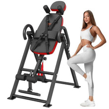 Heavy Duty Inversion Table – 300lbs Capacity Back Stretcher with Headrest Ankle Lock Adjustable Protective Belt (Red/Black)