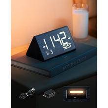 Digital Alarm Clock Wooden Desk Clock with Dual Alarm USB Charger Snooze Night Light (Black)