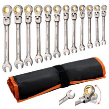 12-Piece Metric Flex-Head Ratcheting Wrench Set 8–19 mm Cr-V Steel with Pouch