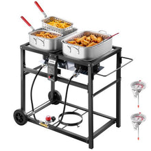 Outdoor Propane Deep Fryer 18 Qt x 2 Dual-Tank 40,000 BTU 3 Baskets 2 Thermometers Portable Stainless Steel Fryer Cart