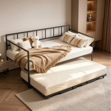 Twin Metal Daybed with Pop-Up Trundle Space-Saving Sofa Bed Heavy-Duty Frame Lockable Casters (Black)