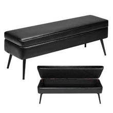 Black PU Leather Storage Ottoman Bench Metal Legs Entryway Shoe Bench