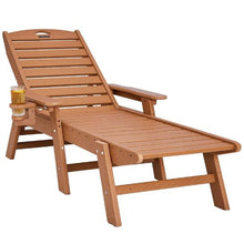 HDPE Chaise Lounge Chair 6-Position Adjustable Patio Lounge Chair with Cup Holder 400 lbs Capacity (Brown)