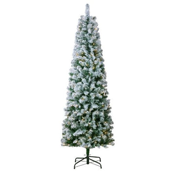 Prelit Flocked Artificial Christmas Tree Xmas with 250 White LED Lights Decoration (6.5FT)