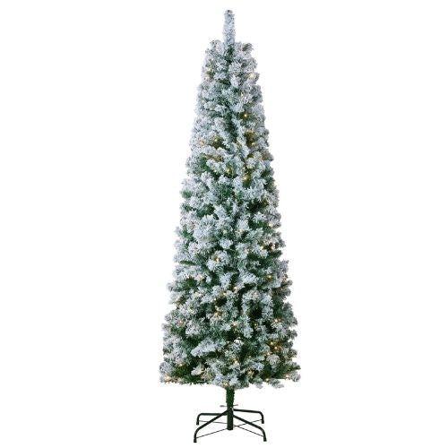 Prelit Flocked Artificial Christmas Tree Xmas with 250 White LED Lights Decoration (6.5FT)