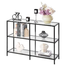 3-Tier Glass Console Table – Modern Black Sofa Table with Iron Legs