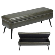PU Leather Storage Ottoman Bench with Metal Legs Upholstered Shoe Bench (Green)