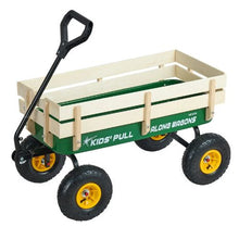 39" Kids Pull-Along Wagon with Wooden Panels Green for Kids
