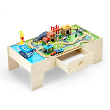 50x25x15.5 Inch Wooden Train Table with Large Storage Drawer – 3-in-1 Toy for Kids 3+