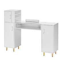 Glass Top Manicure Table with Storage (White)
