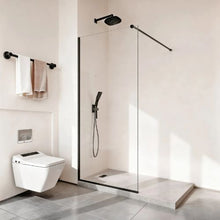 Fixed Glass Shower Panel 34 x 73.6 in Semi-Framed 5/16 in Clear Tempered Glass Bottom Seal Matte Black Hardware