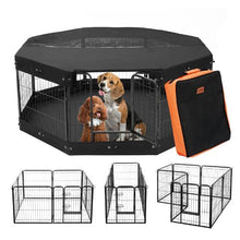 Dog Playpen 8-Panel 24" Foldable Metal Fence with Door Cover Pad & Bag