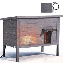 Heated Outdoor Cat House with Insulation PVC Flap Door Heating Pad and Openable Roof 34" x 21" x 27" for 1-3 Cats