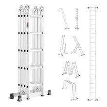 7-in-1 Folding Ladder 19 FT Adjustable Extension Ladder A-Frame 5-Step Telescoping Ladder 330 LB Capacity