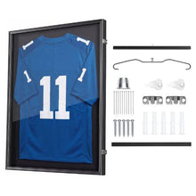 Jersey Frame Display Case 35.4 x 27.6 in Lockable Wooden Shadow Box with UV Protection PC Panel & Hanger for Sports Jerseys