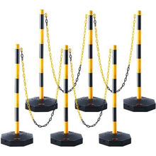 Adjustable Traffic Delineator Posts, 6 Pack with Fillable Base & 8FT Chain Yellow/Black for Traffic Control