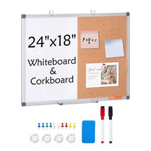 24" x 18" Whiteboard & Cork Board Combo with Aluminum Frame – 2-in-1  for School Office