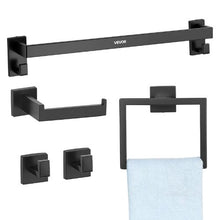 Matte Black 5-Piece Stainless Steel Bathroom Hardware Set 24-inch Towel Bar Towel Rack 2 Robe Hooks Toilet Paper Holder Wall Mounted