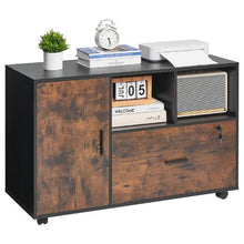 Wood File Cabinet Rolling Storage with Adjustable Shelves & Lockable Printer Stand