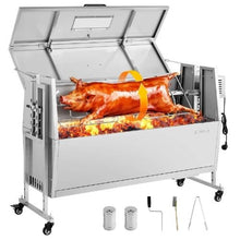 Charcoal Rotisserie Grill 38W Pig & Lamb Spit Roaster 132 LB Capacity Wheels Stainless Steel