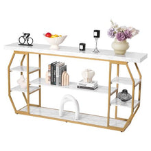3-Tier Marble Console Table – Modern Gold Geometric Storage Stand