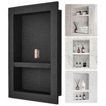 16 x 24 Inch Shower Niche Tile-Ready Double Shelf (Black)