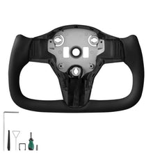 Tesla Model 3 Steering Wheel 2016–2023 Heated Carbon Fiber Flat-Bottom Design Non-Slip Leather Grip (Black)