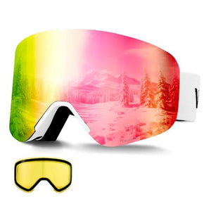 ski goggles magnetic Frameless Magnetic Ski Goggles with Pink Revo Cylindrical Lens OTG Ant