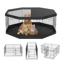 Dog Playpen 8-Panel Foldable Metal Fence with Cover & Pad 24" H Indoor/Outdoor Pet Pen