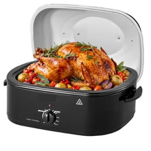 18QT Electric Roaster Oven, 1450W Metal Self-Basting Lid Defrost & Warm Functions Removable Pan & Rack (Black)
