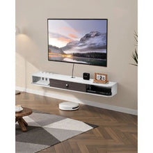 55In Floating TV Stand with Storage Cabinet Wall Mount Entertainment Center Power Outlet & Cable Hole - (White)