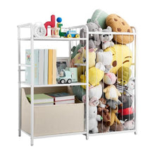 2-Tier Kids Bookshelf & Toy Storage Organizer with Fabric Toy Chest (White)