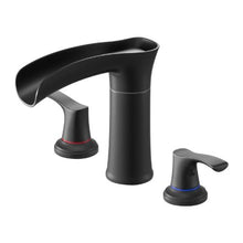 Roman Tub Faucet 3-Hole Waterfall Bathtub Faucet Set with 2 Handles Deck-Mount Matte Black Zinc Alloy