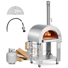Dual Fuel Outdoor Pizza Oven 26" Pellet & Gas Pizza Maker with Cordierite Stone & Casters