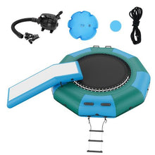 10FT Inflatable Water Bouncer Floating Trampoline with Slide 3-Step Ladder & Electric Air Pump for Pool and Lake