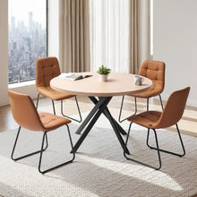 Round Dining Table Set with 4 Upholstered PU Leather Chairs for Small Spaces (5-Piece)