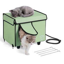 Elevated Heated Cat House with Adjustable Temperature Foldable Cuboid Shelter Heated Pad for Winter Green (Small)