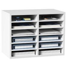 12 Compartment Wood Literature Organizer for Office & Home – (White)