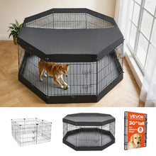 Dog Playpen 30" 8-Panel Foldable Metal Fence with Door Cover & Pad Black