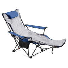 Reclining Camping Chair – 4 Position Folding Lounger with Footrest & Cushion (Blue)