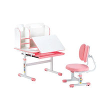Kids Study Desk & Chair Set with Storage Adjustable & Tilt Desktop (Pink)