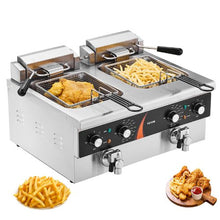 Commercial Deep Fryer 3500W Dual Tank, 2 x 9Qt/8.5L Stainless Steel with 2 Baskets & Temp Control