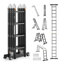 7-In-1 Folding Ladder 15.5 FT Extension Ladder A-Frame 4-Step Telescoping Ladder with Scaffolding Plank 330 LB Capacity