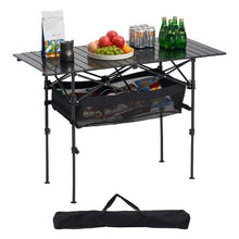 Portable Roll Up Camping Table – Adjustable Aluminum Outdoor Table with Storage & Carry Bag (Black)